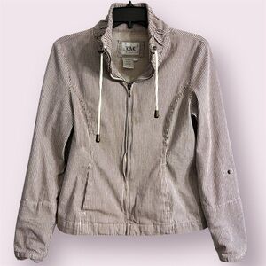 🎁LAL Live A Little Women’s Striped Zip-Up Jacket Roll-Tab Sleeves Sz Sm